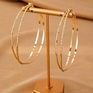 14K Gold Womens 3" Large Twisted Clip On Hoop Earrings Ladies 14K Silver Jewelry